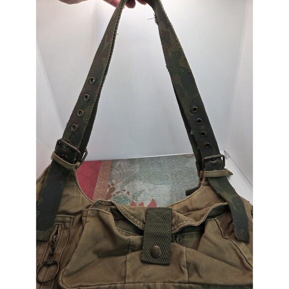 Da-Nang Bag Recycled Green Military Wear Satchel Multi Pockets Snap Zip Vintage - Picture 4 of 16